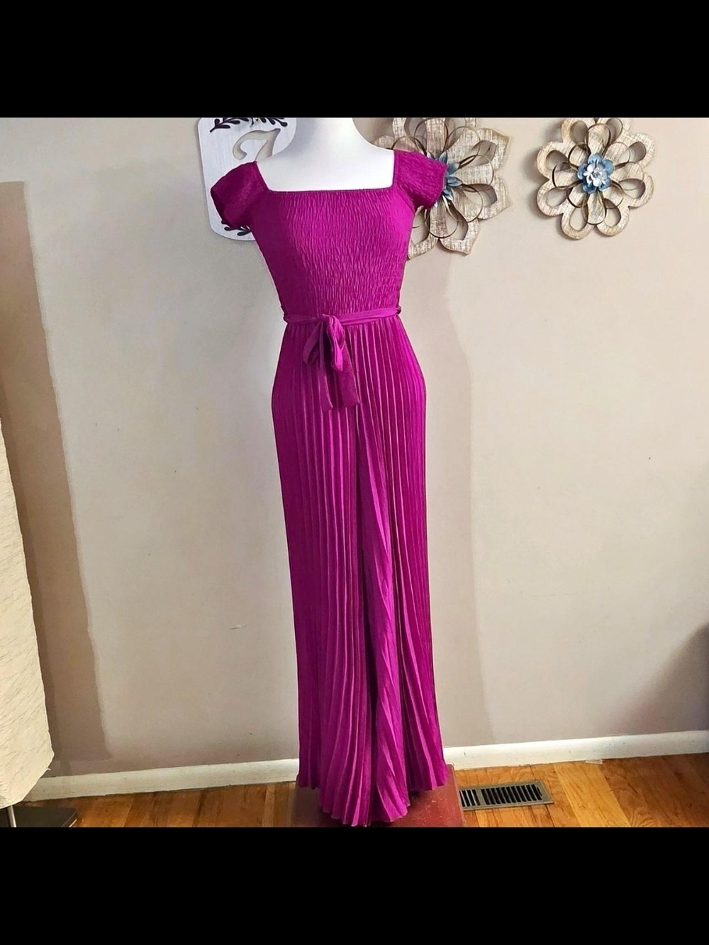 Fuchsia Pleated Jumpsuit with Tie Waist